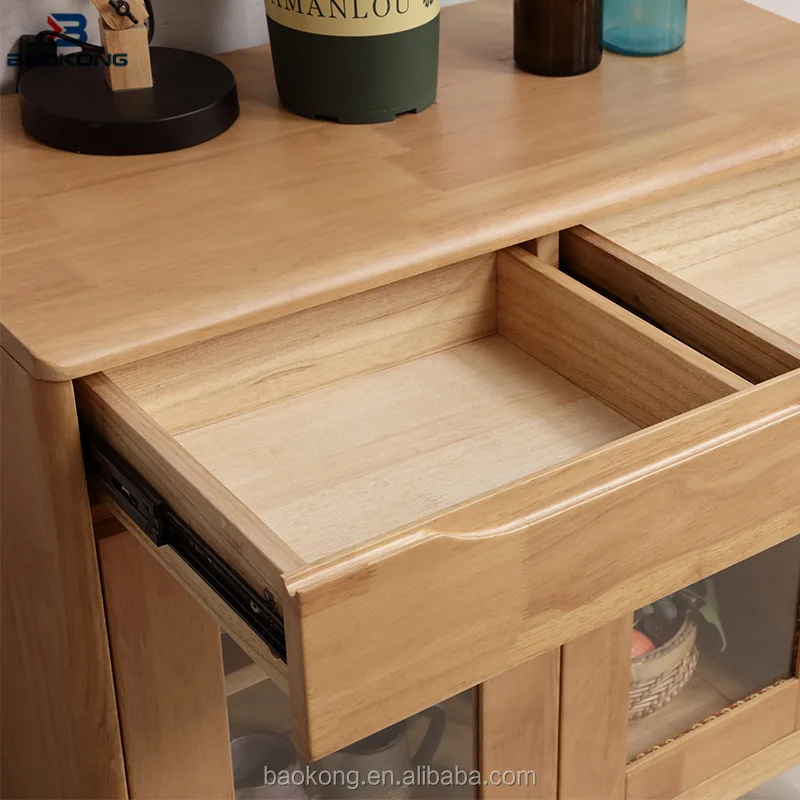 Luxury Rubber Wood Dining Room Glass Door Side Cabinet Design