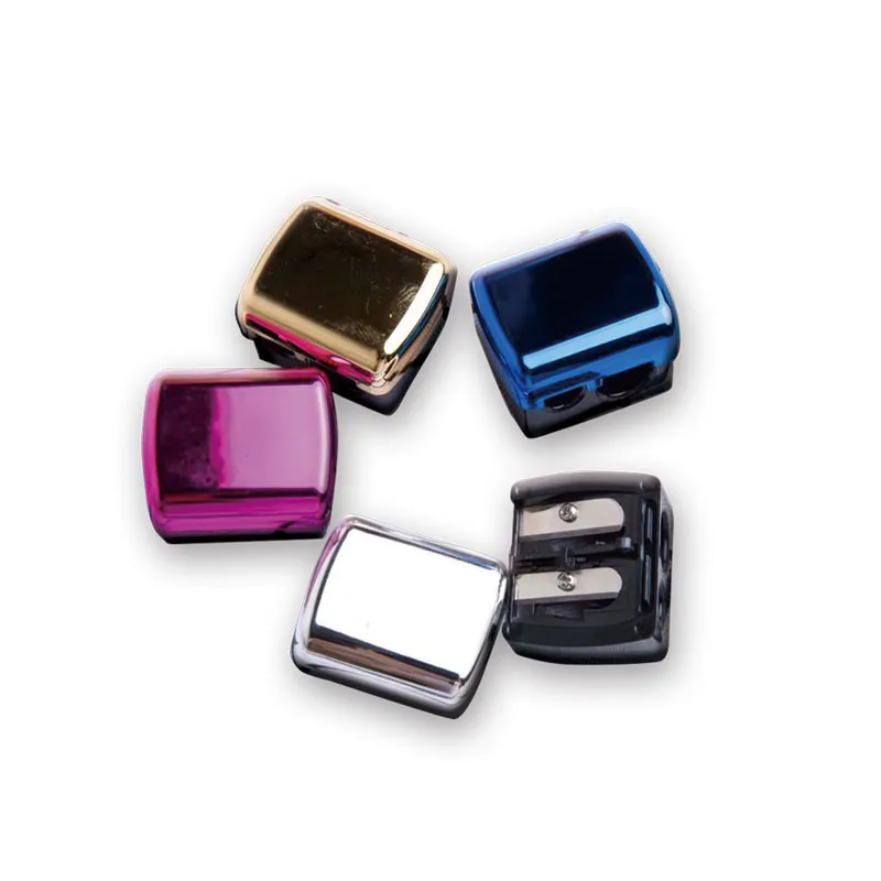 Plastic makeup eye pencil sharpener 2 hole cosmetic eyebrow lipliner pencil sharpener with cover steel blade