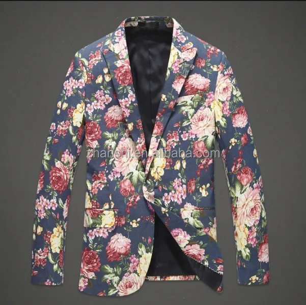 Fashionable Designer Printed Suits One Button Printed Floral Blazers Mens