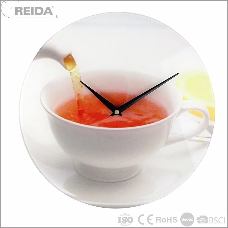 Reida glass analog round no number quartz frameless modern art painting  wall clock