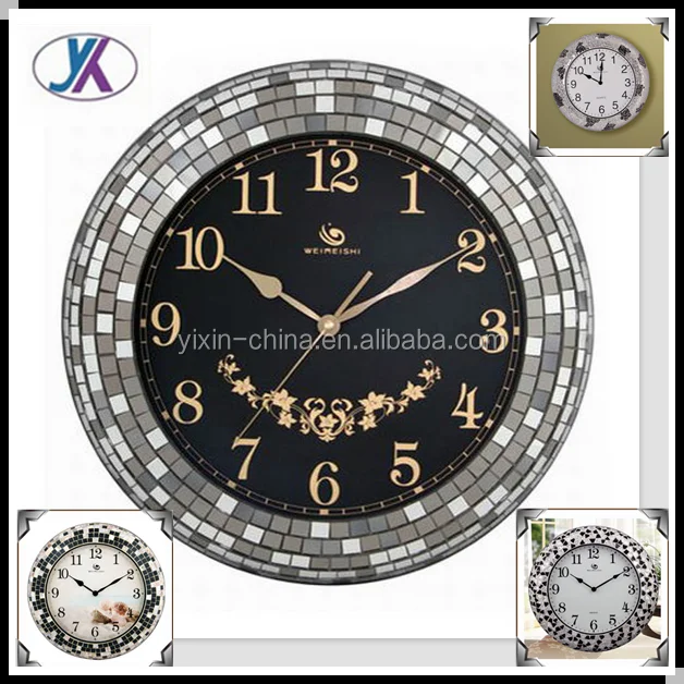 High Quality Mirror Silver Mosaic Wall Clock Decorative Outdoor Clock