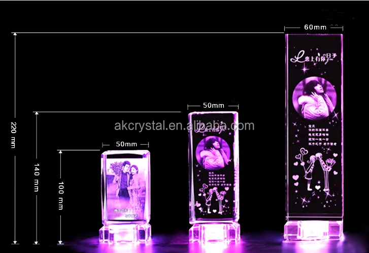 Wedding favors or Christmas Decoration Gifts 3D Laser rose  Engraved Crystal Block with led light base
