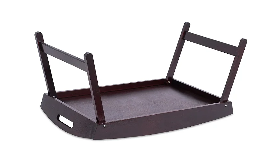 Wooden Bed Tray, Wooden Curved Sides Breakfast Serving Tray with Folding Legs