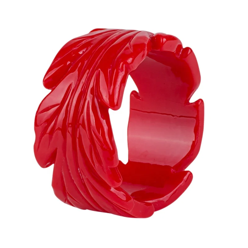 Chinese Art Design Wholesale Price Soild Colour Carved Leaf Shape Big Size Acrylic Resin Bangle