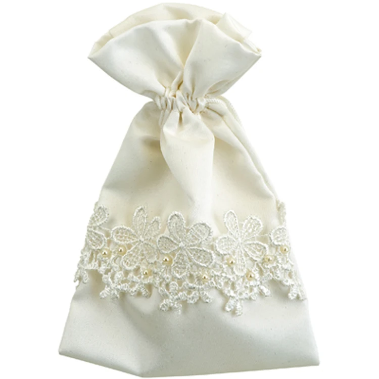 Fast Delivery Custom Logo Calico Small Gift Pouch Bag Linen Cotton Drawstring Bag With Lace For Lady Underwear Children Clothing