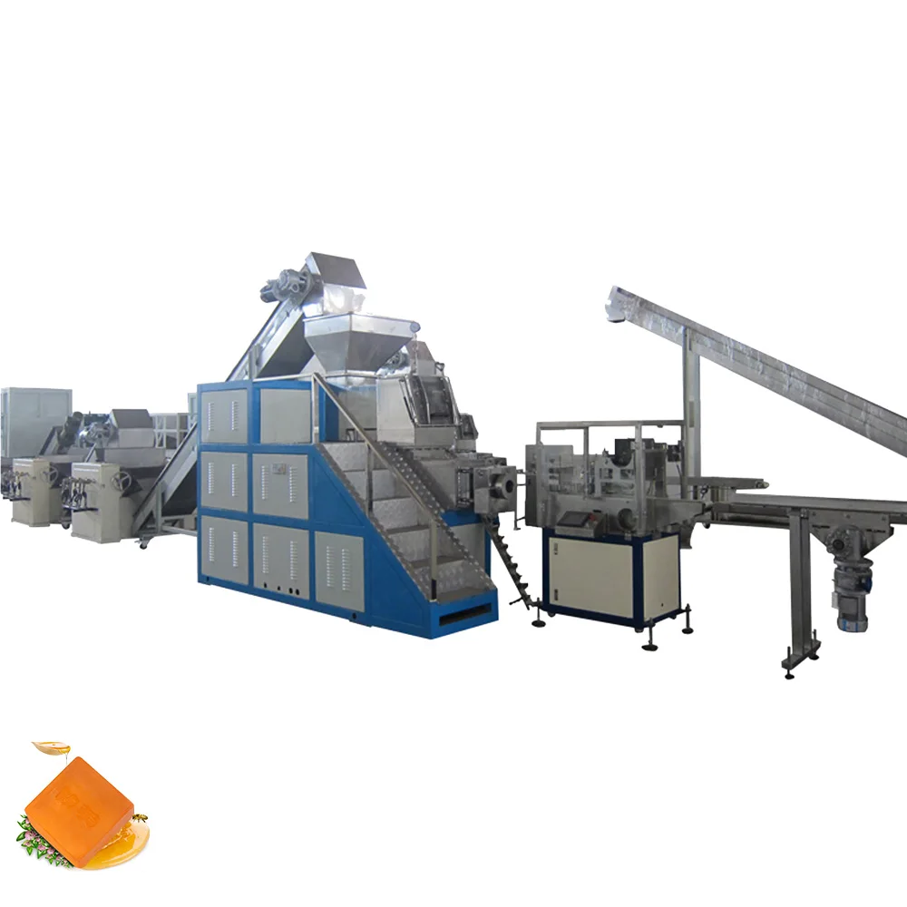Automatic bath Soap Making Machine line with mixer three roll mill plodder stamper and soap wrapping machine from Wuxi China