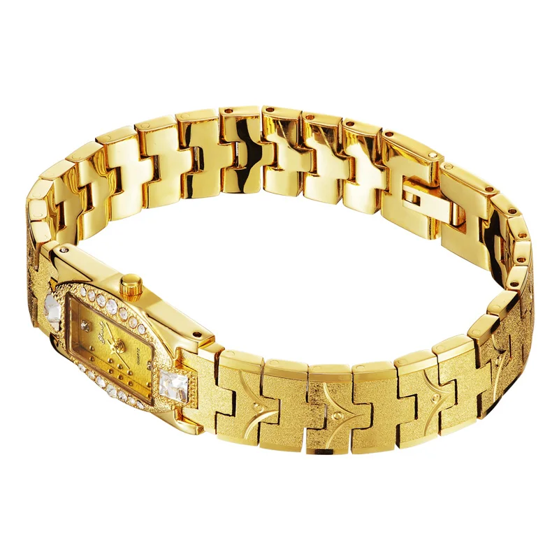 Shenzhen golden bracelet watch with rectangular case original imported movt brass metal watches