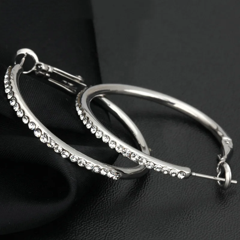 Classic Big Round Crystal Rose Gold Color Hoop Earrings for women Girl Fashion Jewelry Wholesale Top Quality E307