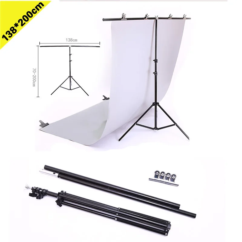 Горячая дешевая фотография 1,38x2 м алюминиевый сплав 3 секции T-образная стойка для фотостудии с бесплатным зажимом