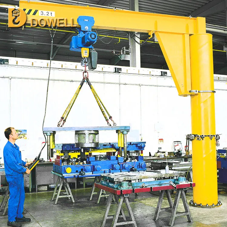 Pillar mounted jib crane used in workshop