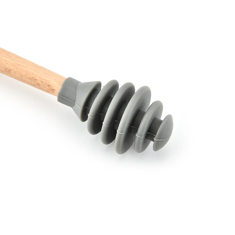 Eco-friendly  food grade plastic Portable Mini wooden handle silicone honey stirred rod stick Mixing spoon