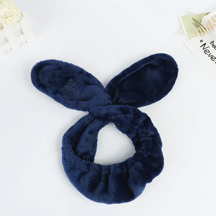 Wholesale Hair Accessories  Elegant Fashion Handmade Custom Logo Soft Velvet Plush Rabbit Bunny Ear Makeup Headband