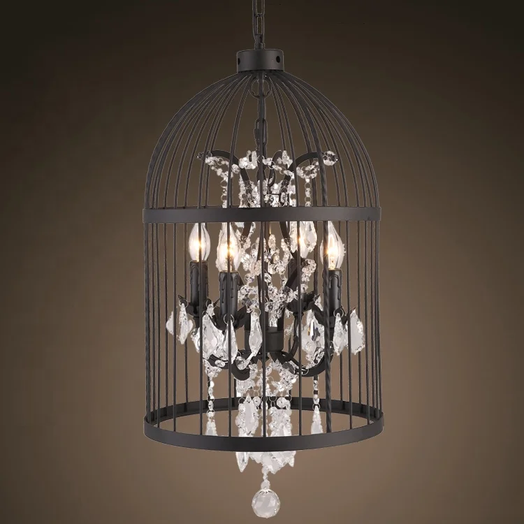 Restaurant Birdcage Chandelier Vintage Light Crystal Lighting Bird Cage Chandeliers Hanging Hotel Ceiling Light Fixture CZ2510/4