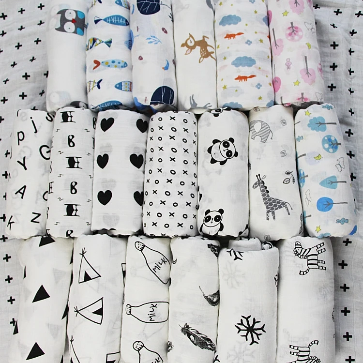 2021Trending amazon best sale fancy printed animal patterned bee fox whale cotton muslin fabric baby swaddle with blanket