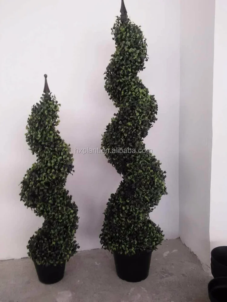 150CM Plastic Green Boxwood Potted Plant Artificial Buxus Spiral Topiary Trees for Outdoor Front Porch Door