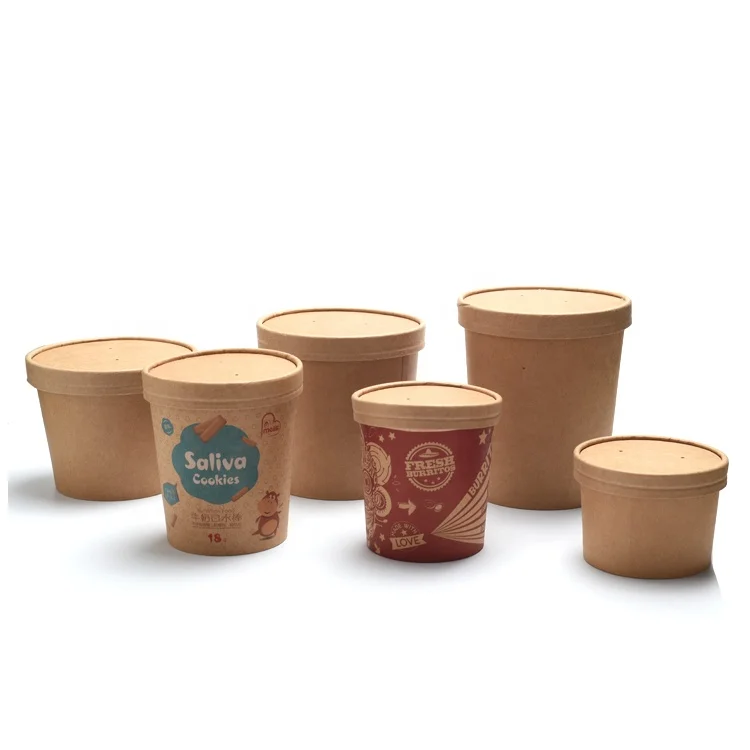 Custom printed disposable hot soup bowls/kraft paper soup cup/ice cream cup