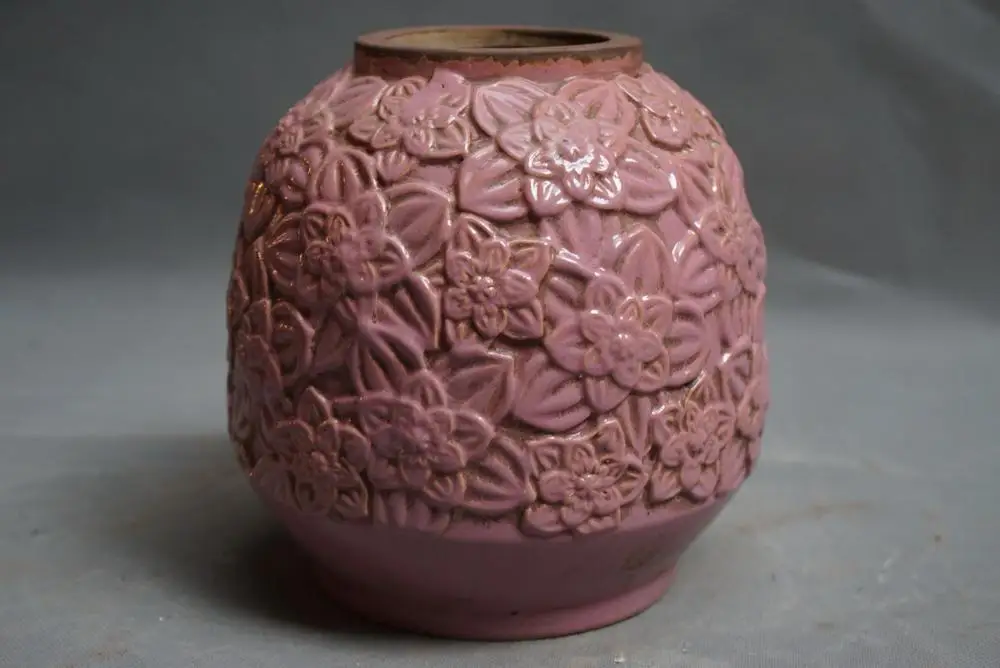 Coral Color Nordic Style Flower Relief Glazed Ceramic Plant Round Flower Pot