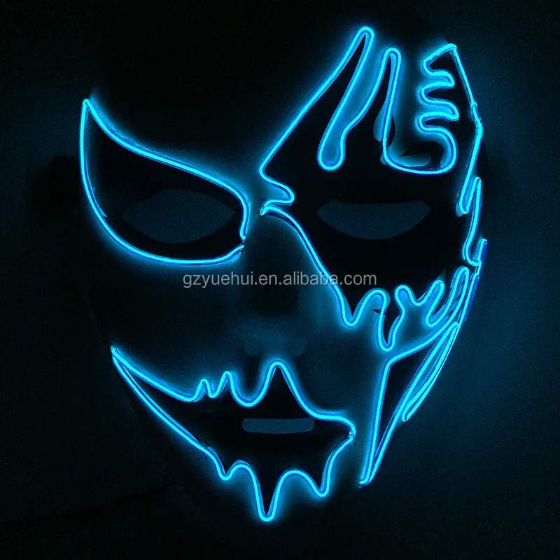 Trendy Wedding Decor Hand-Painted EL Rope Tube Flashing Birthday Mask Fancy Neon Led Strip Grotesque Mask for Carnival