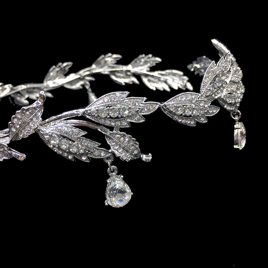 Tear Drop bridal forehead chain tiara and crown rhinestone headband wedding party prom