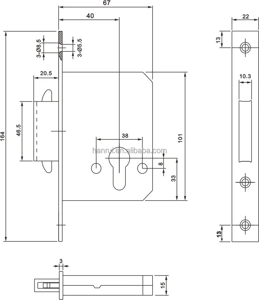 Stainless Steel Sliding Mortise Lock Body For Wooden Door 40S