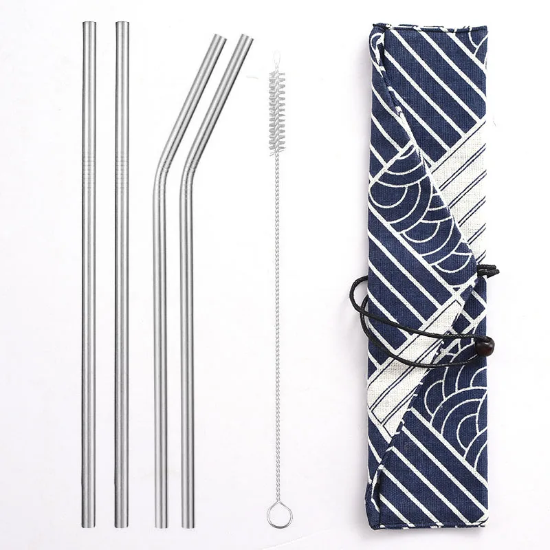 Stainless steel smoothie straws set with bag customized logo