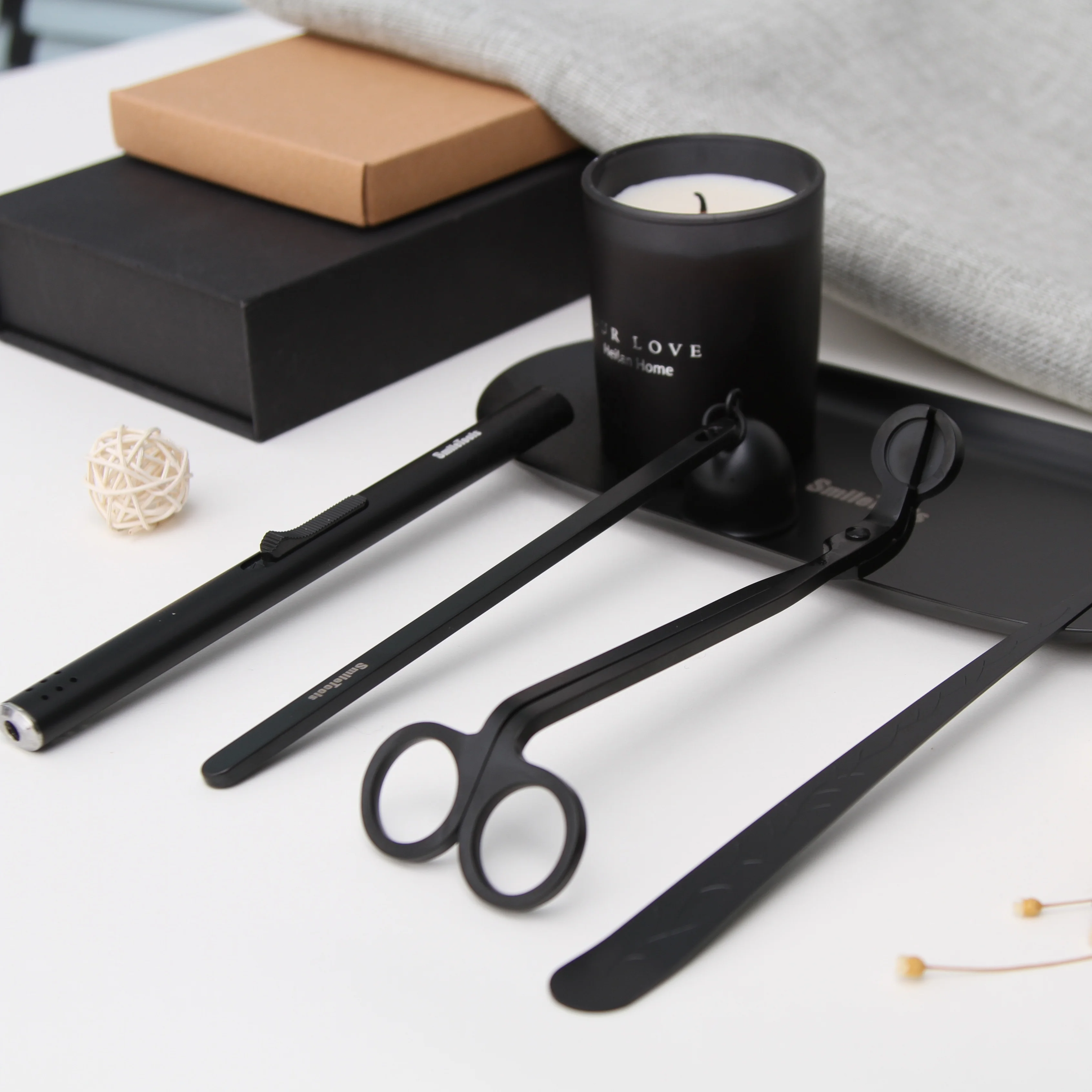 Оптовая продажа подсвечник из матовой черной нержавеющей стали фитиль триммер для изготовления свечей