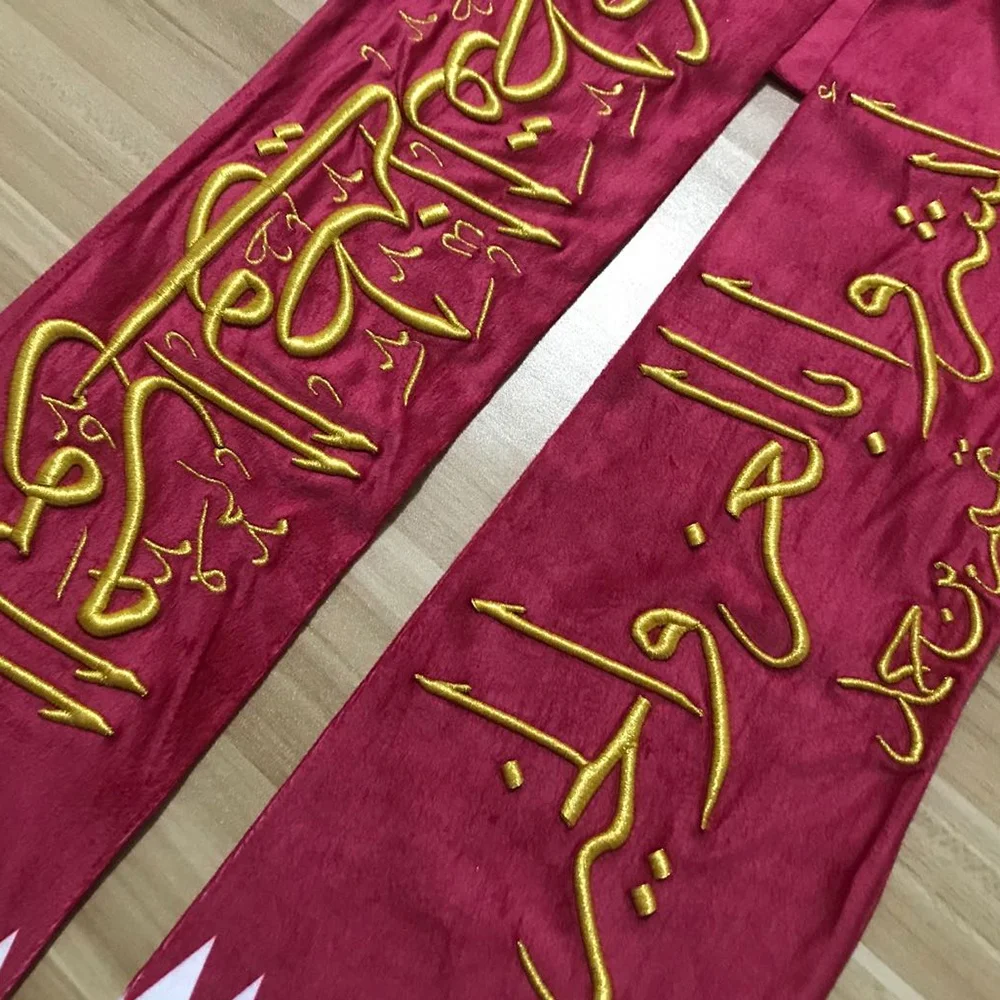 Customize Fleece Printed and Embroidery flag scarf with tassels football fans Qatar Event Scarf