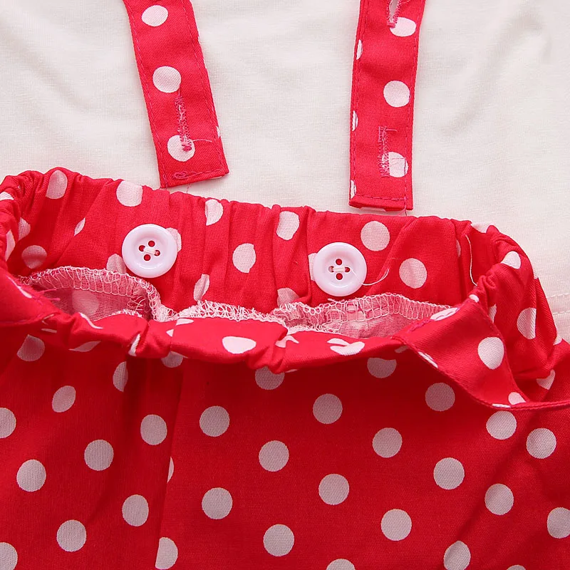 2022 Wholesale custom cotton new born baby summer clothes sets shirts and overalls suit for girls dots printing sets