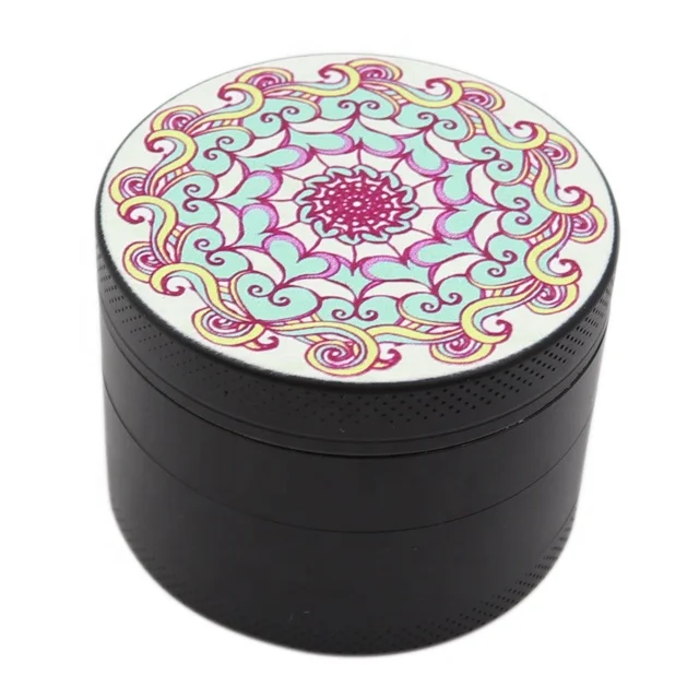 Mandala Series zinc alloy 4 Piece Herb Grinder 50mm black