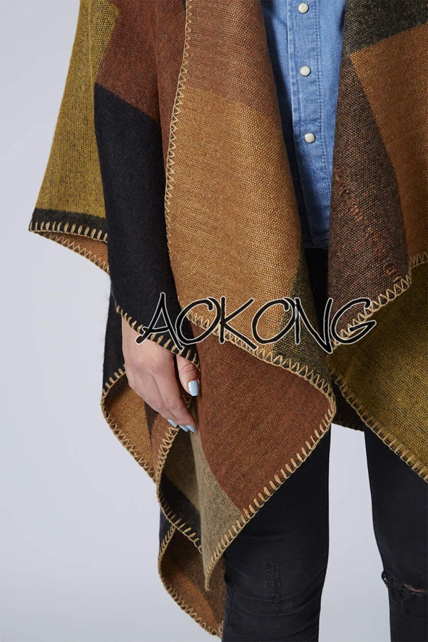 2015 brand colour block stitched blanket cape coat winter scarf plaid women poncho wraps check top cashmere acrylic shawls