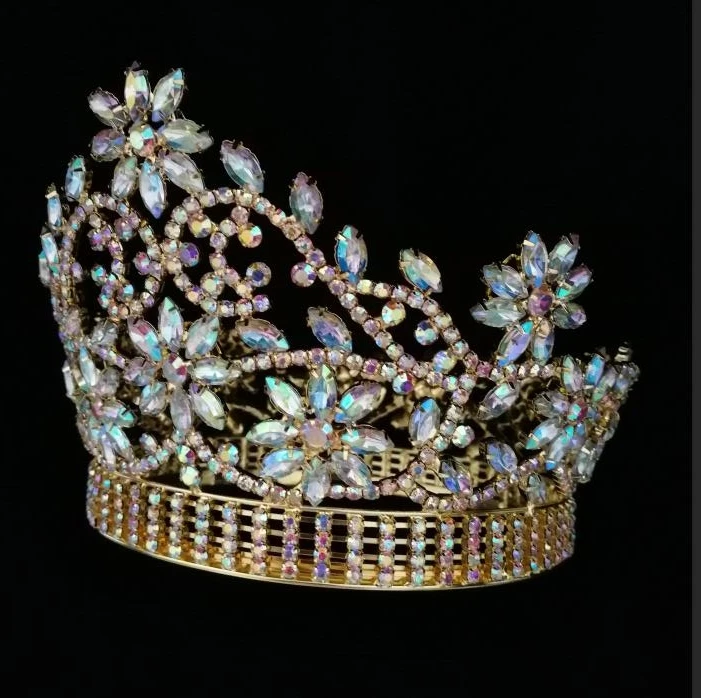 Позолоченные Полный Круглый Театрализованное Корона королевы свадебная тиара