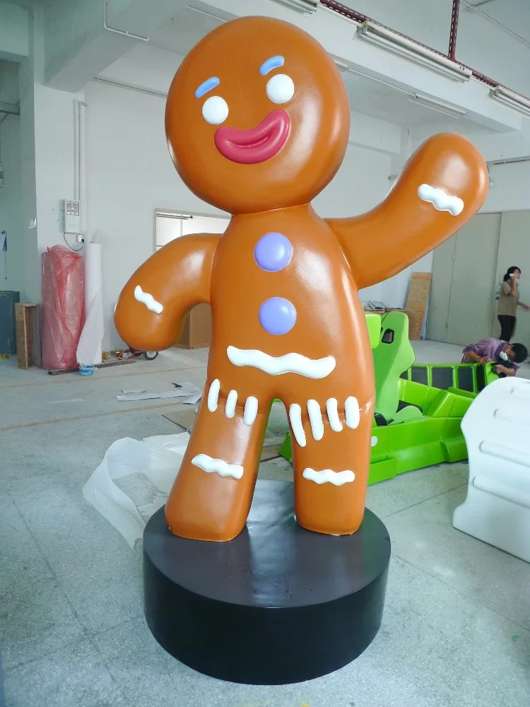 outdoor big size fiberglass ginger bread man Christmas decoration bread man sculpture