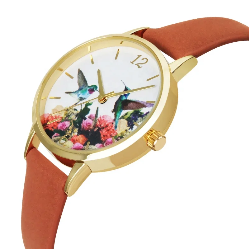 Wholesale beautiful mix colors custom printing watch dial fashion ladies dress watch leather band for girls