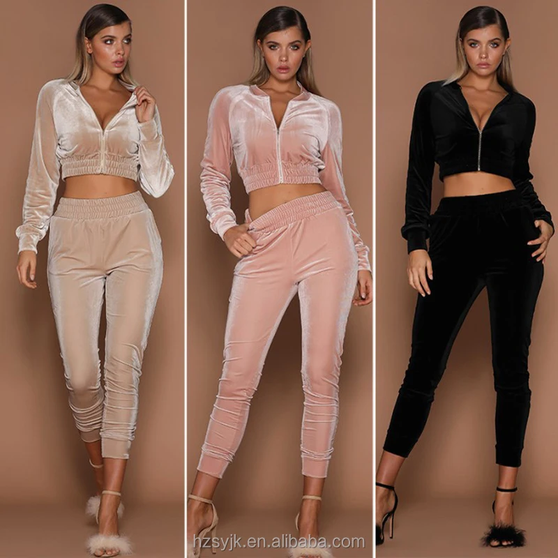 
Women 2Pcs Velvet Zipped Tracksuit Velour Lounge Wear Sweatshirt Pant Jogger Set tracksuit set women 