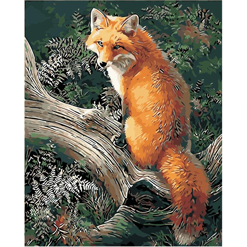 Цифровая масляная живопись, лиса, сидящая на дереве, краска по номерам, наборы, картина маслом на холсте, печать на холсте для гостиной