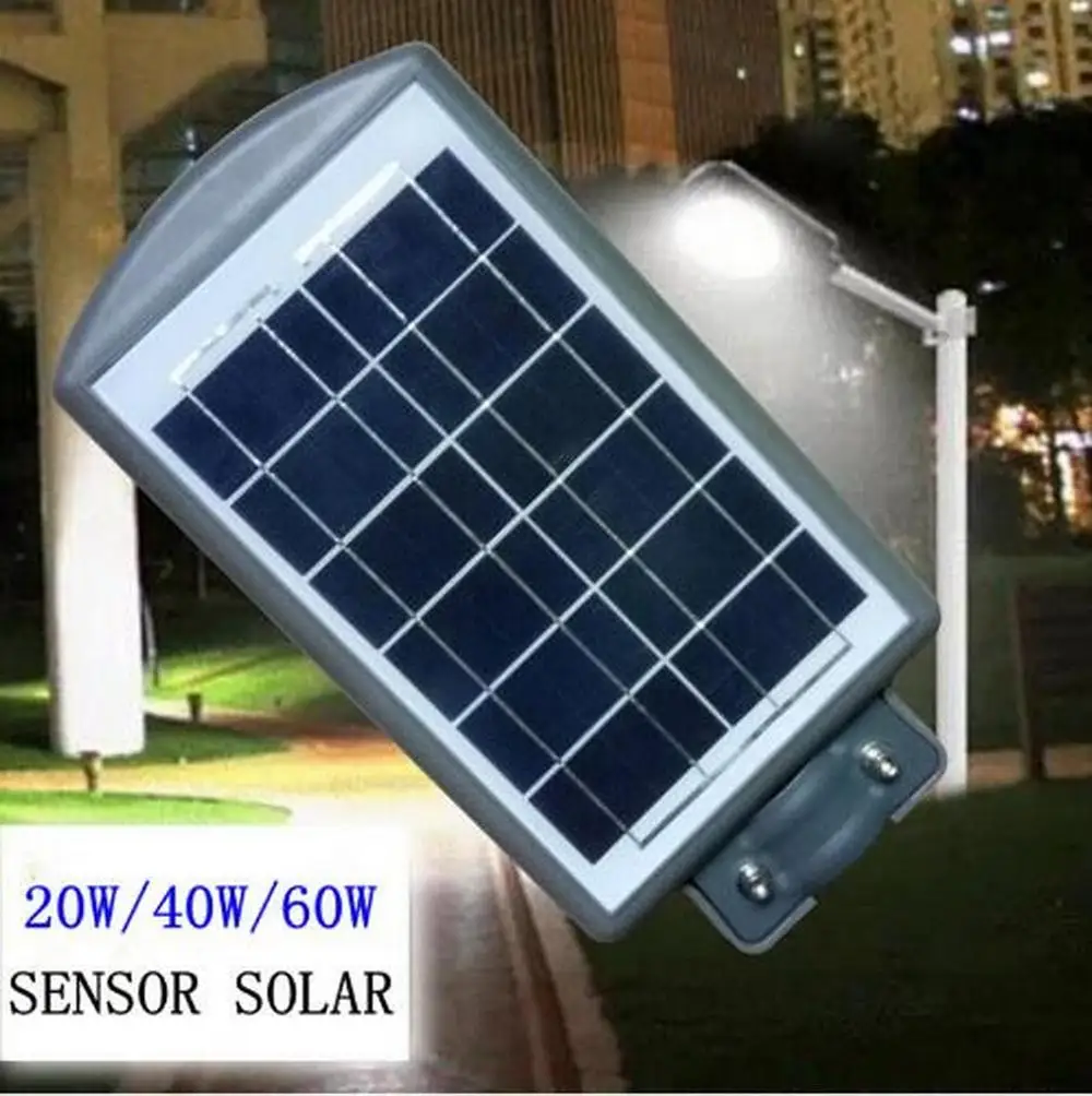 20W 40W 60W Outdoor Garden Park Road Path Waterproof Solar Power LED Street Light Night Sensor Lamp