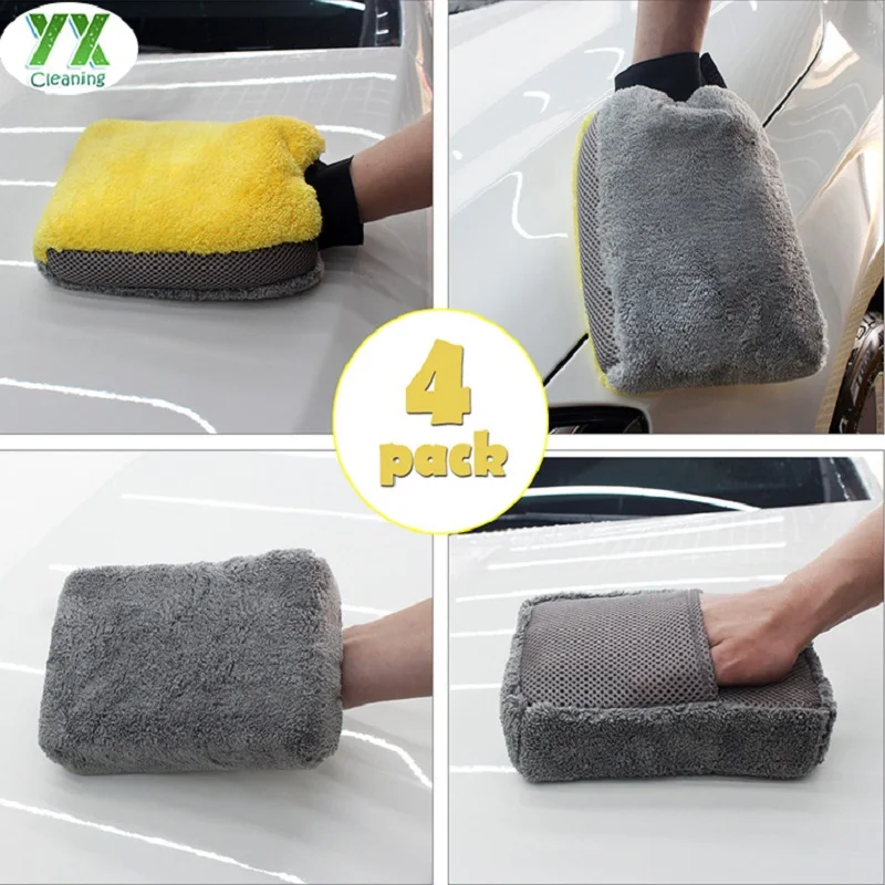 Microfiber wash mitt and care sponge pad car cleaning set