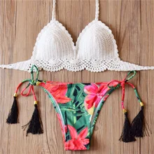 Artesanal Biquíni de Crochê Sexy Set Mulheres Brasileiro Empurrar Para Cima Biquínis Mulheres 2016 Malha Maiô de Crochê Sexy Swimwear Feminino