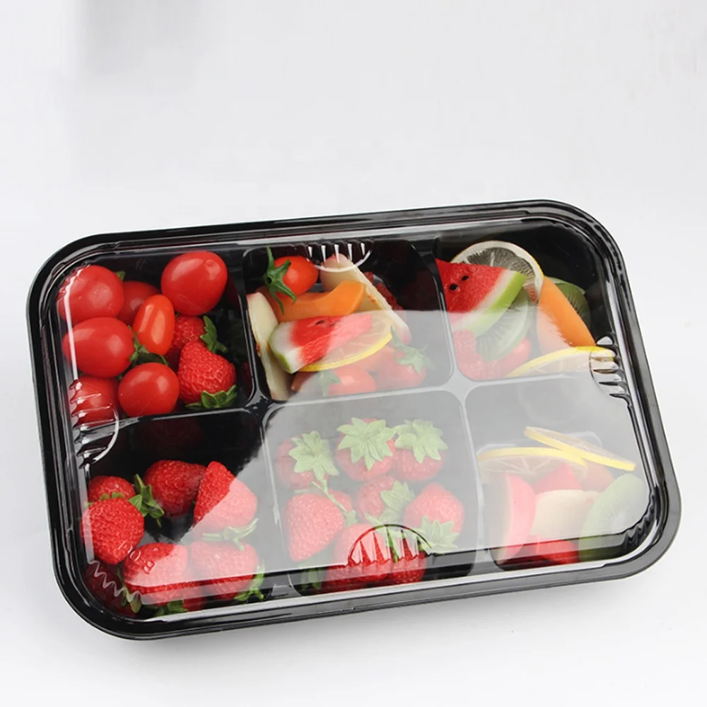 Пластиковая одноразовая упаковка RPET/PET, Черная Сухая тарелка, прямоугольная упаковка, коробка для фруктов