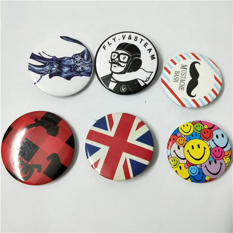 Round Smiling face tinplate badge Oval National flag metal plastic badge brooch pin for bags jeans uniform
