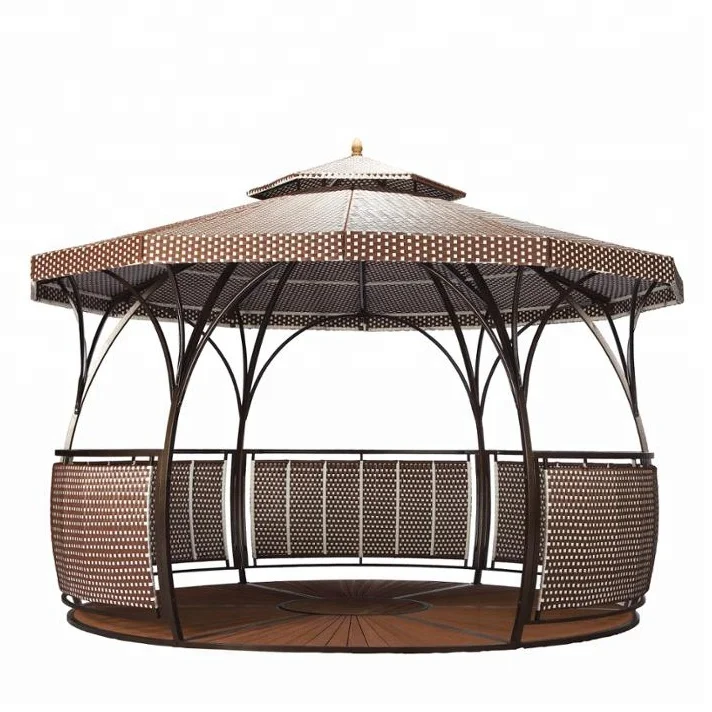 Hot sale outdoor garden gazebo PE rattan iron frame with floor