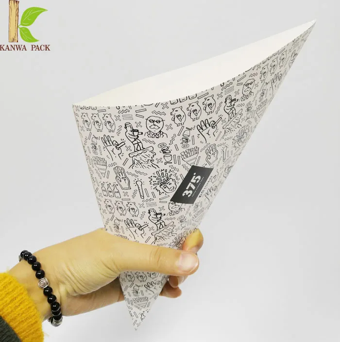 fancy biodegradable new style food grade paper packaging disposable paper cone fries paper cone