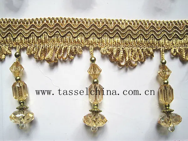 New Design Gold Acrylic Beaded Fringe For Curtain, Window Valance