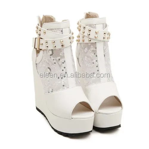 
2015 high heel wedge sandals black peep toe 