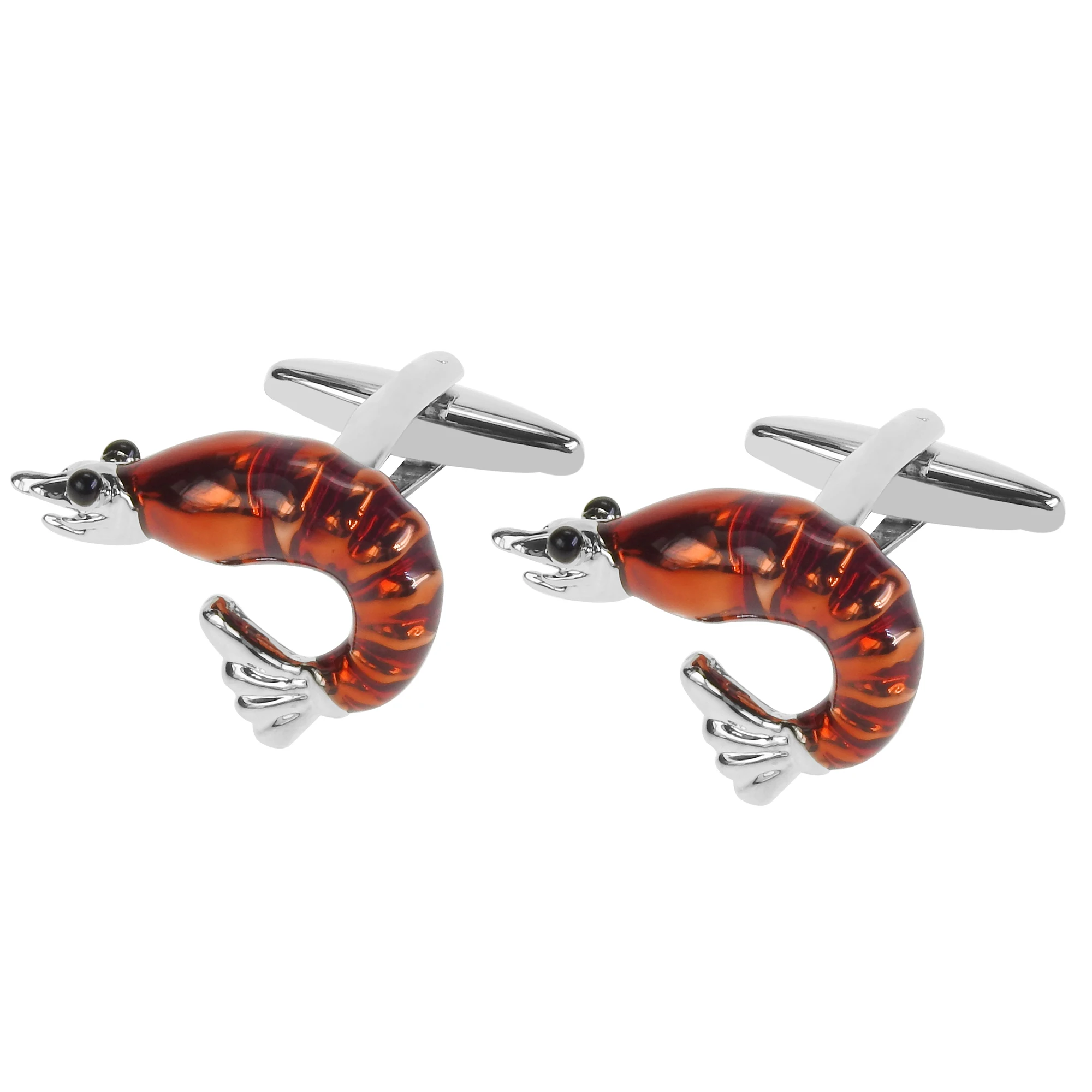 
Funny 3D Red Shrimp Lobster Animal Brass Cufflinks Mens Jewelry 