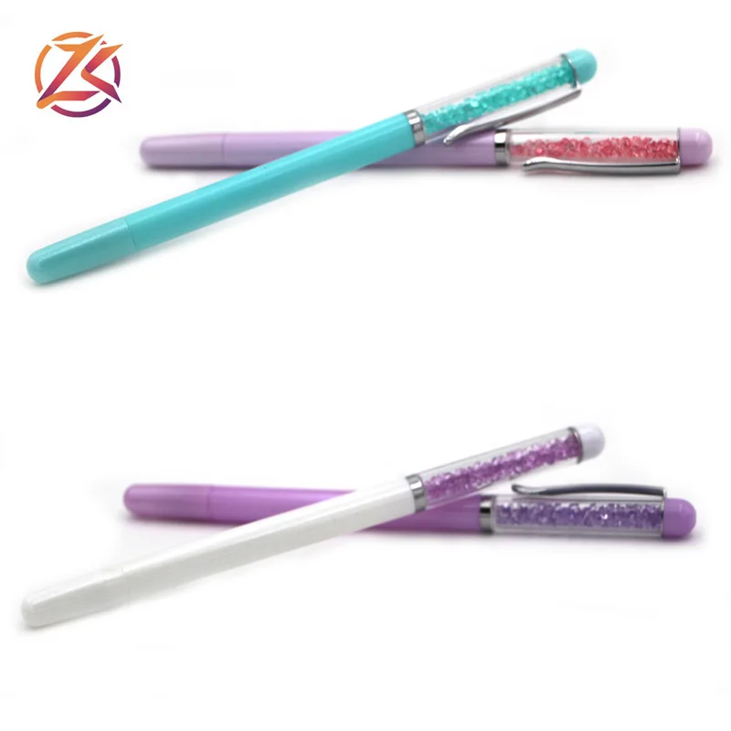 new cheap plastic crystal glitter ball pen with cap crystal gel ink pen with logo