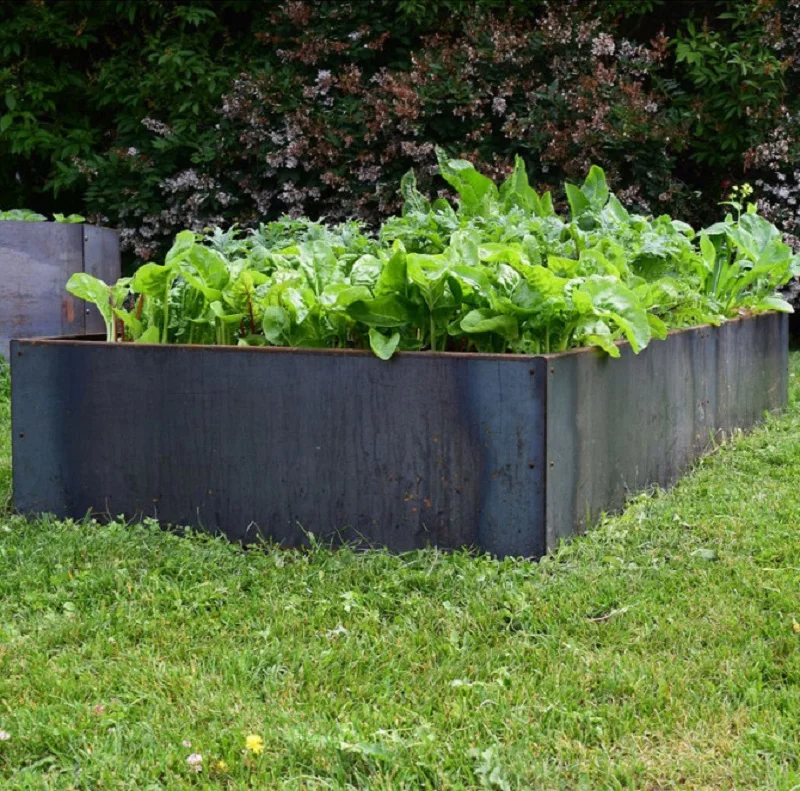 Rectangular CORTEN steel raised garden beds