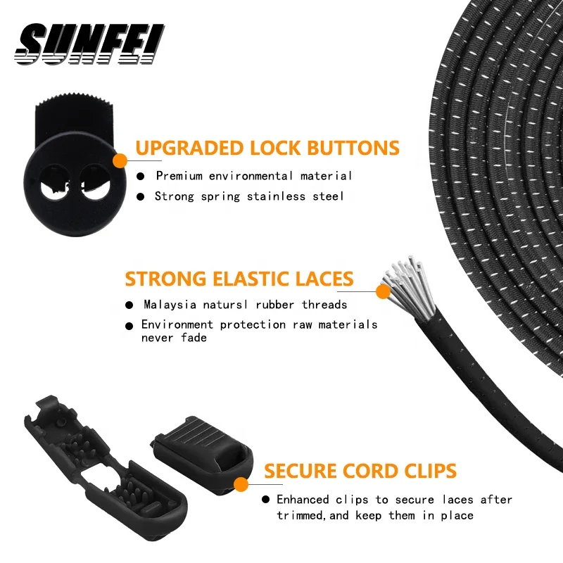 no tie shoelaces with locks rubber Elastic polyester shoe laces custom athletic woven round Elastic shoelace buckle for sneaker