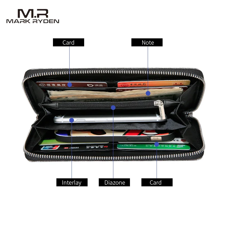 Mark Ryden Factory Unisex Waterproof Designer Mens Slim Wallet Leather Long Wallets Card Holder Coin Purse Money Bag for Men