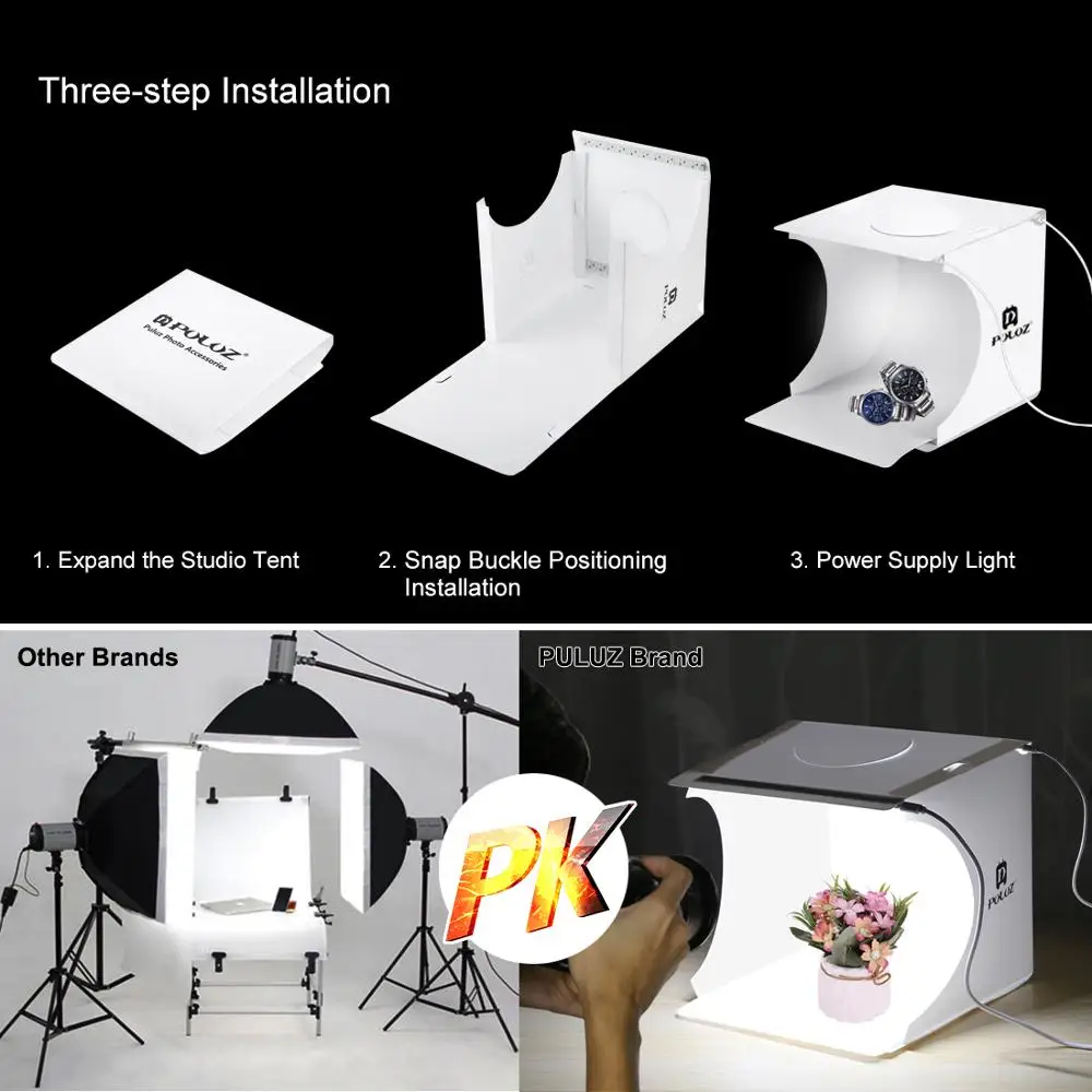 PULUZ 20cm Include 2 LED 1100LM Light Photo Lighting Studio Shooting Tent Box Kit with 6 Colors Backdrops